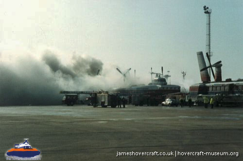 SRN4 The Prince of Wales (GH-2054) destroyed by fire at Dover -   (The <a href='http://www.hovercraft-museum.org/' target='_blank'>Hovercraft Museum Trust</a>).